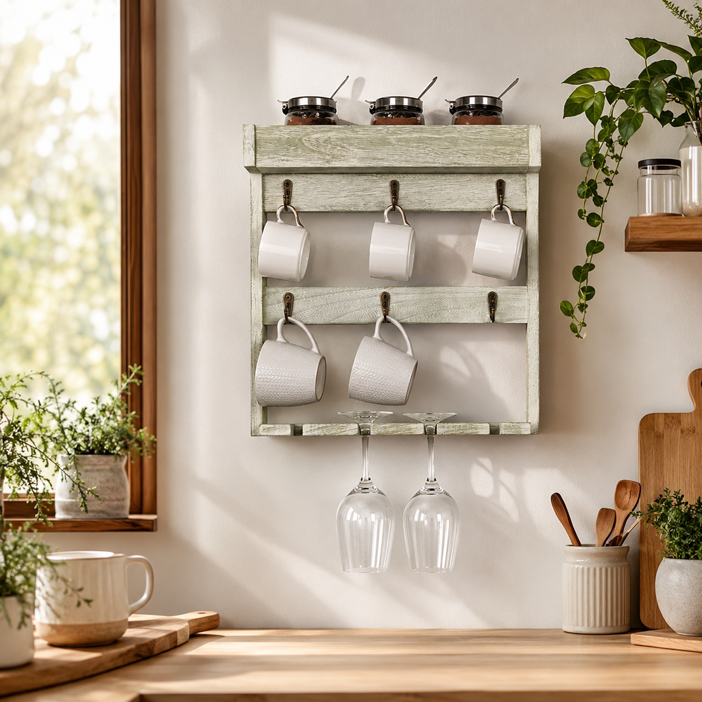 MugMuse Wall-Mounted Mug & Wine Rack