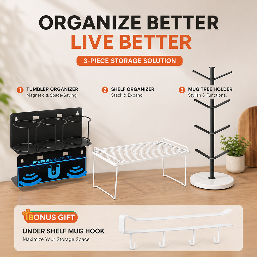 MugMuse 3-Piece Kitchen Organizer Set + Free Mug Hook