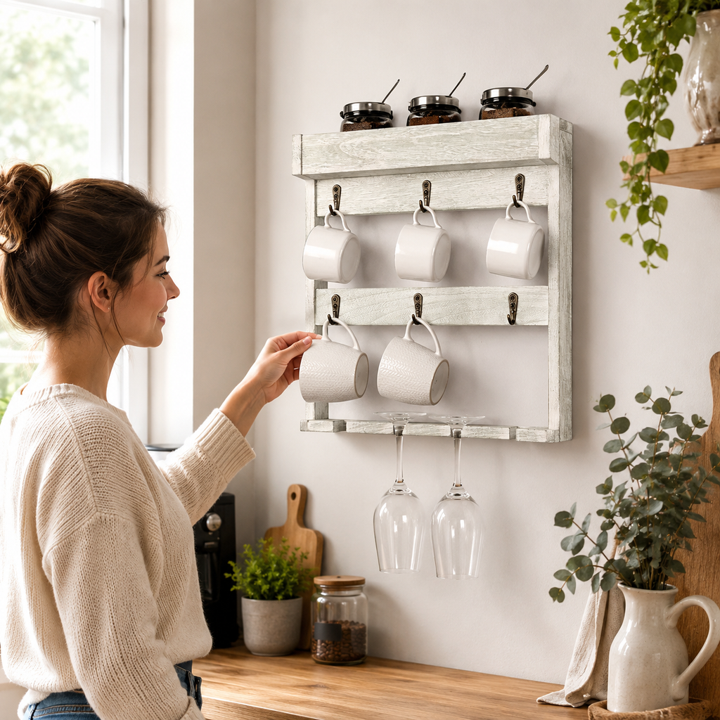MugMuse Wall-Mounted Mug & Wine Rack