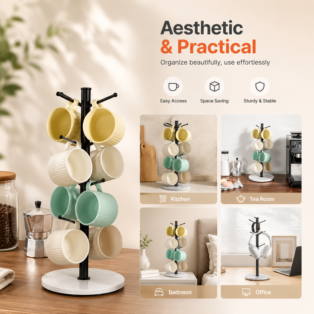 MugMuse 8-Hook Marble Mug Tree