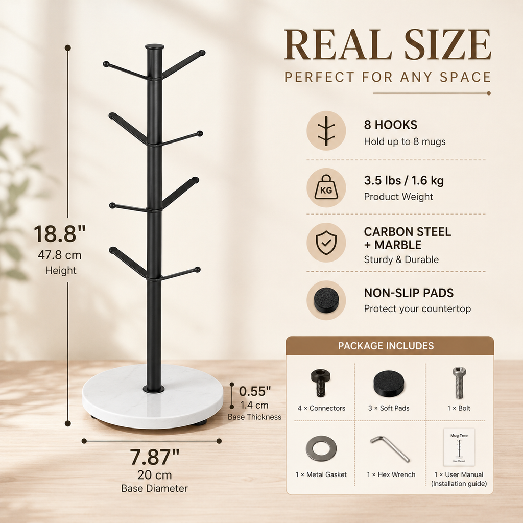 MugMuse 8-Hook Marble Mug Tree