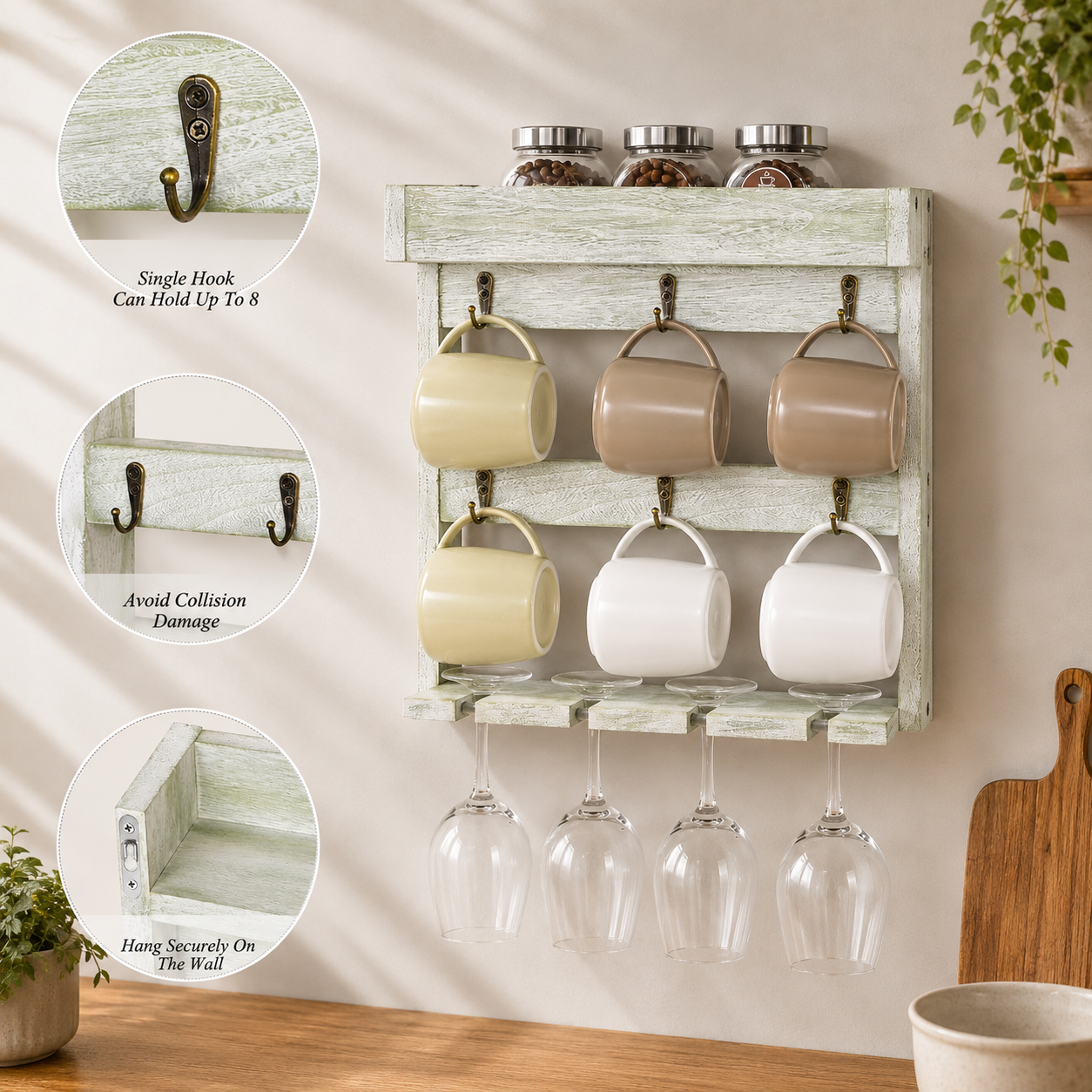 MugMuse Wall-Mounted Mug & Wine Rack