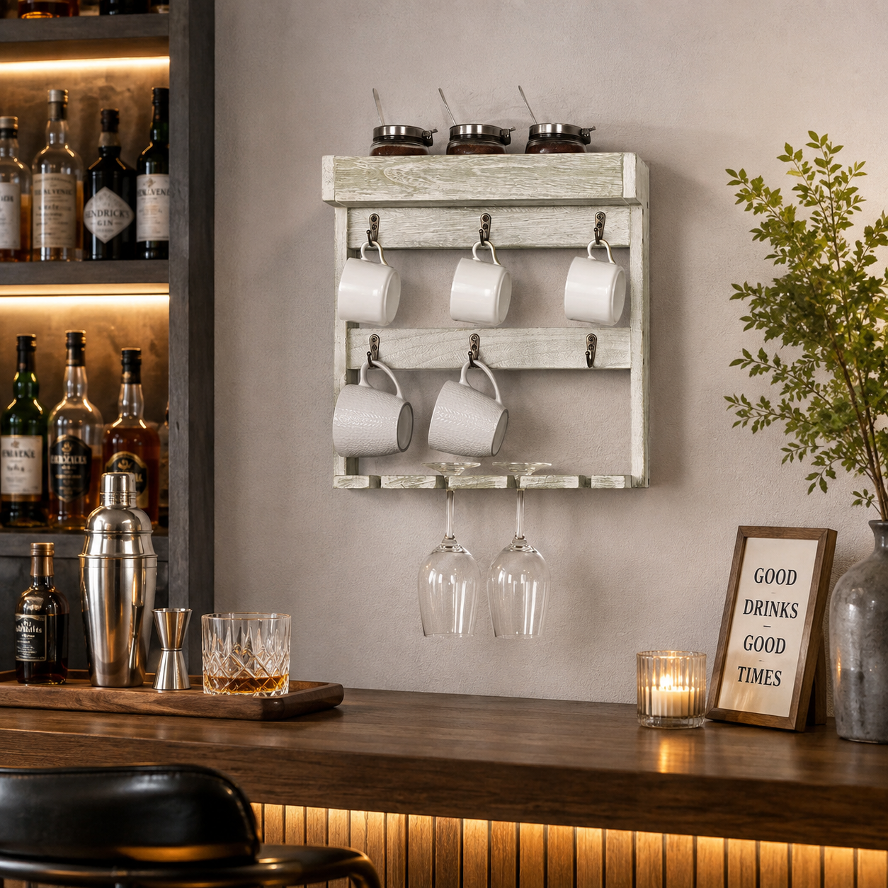 MugMuse Wall-Mounted Mug & Wine Rack