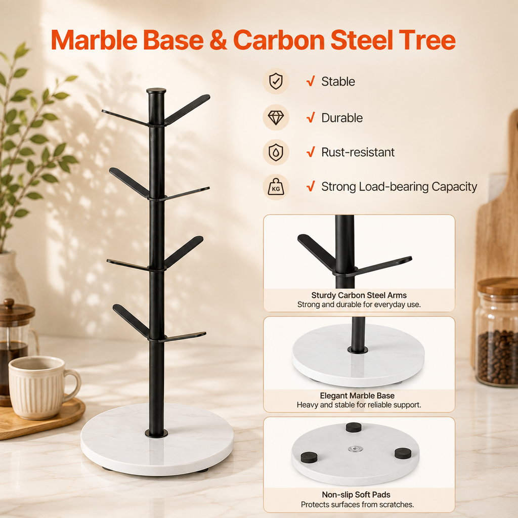 MugMuse 8-Hook Marble Mug Tree